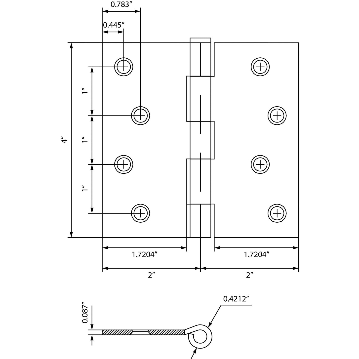 4" Door Hinges, Square Corner