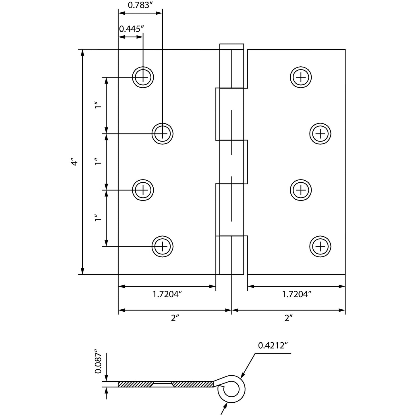 4" Door Hinges, Square Corner