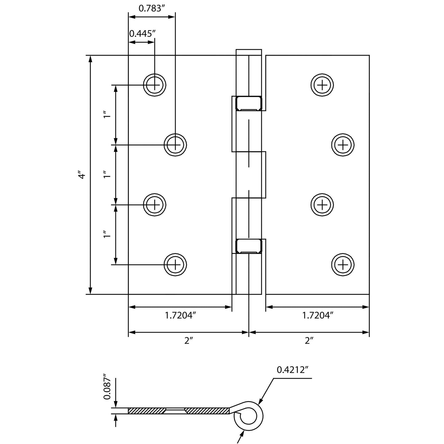 4" Ball-Bearing Door Hinges, Square Corner