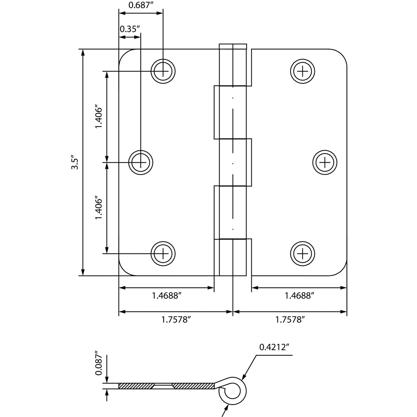 3-1/2" Door Hinges, Square Corner