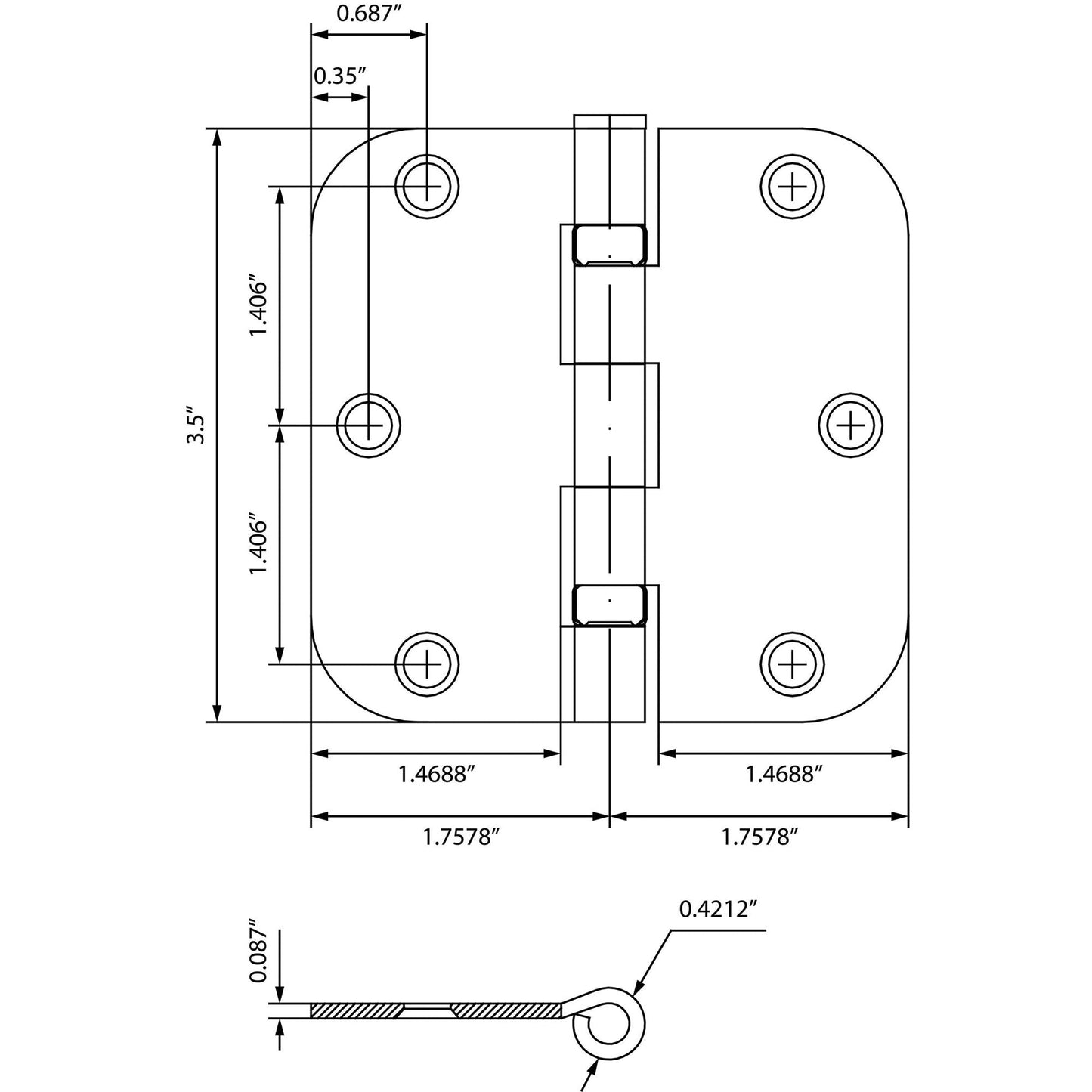 3-1/2" Ball-Bearing Door Hinges, 5/8" Radius Corner