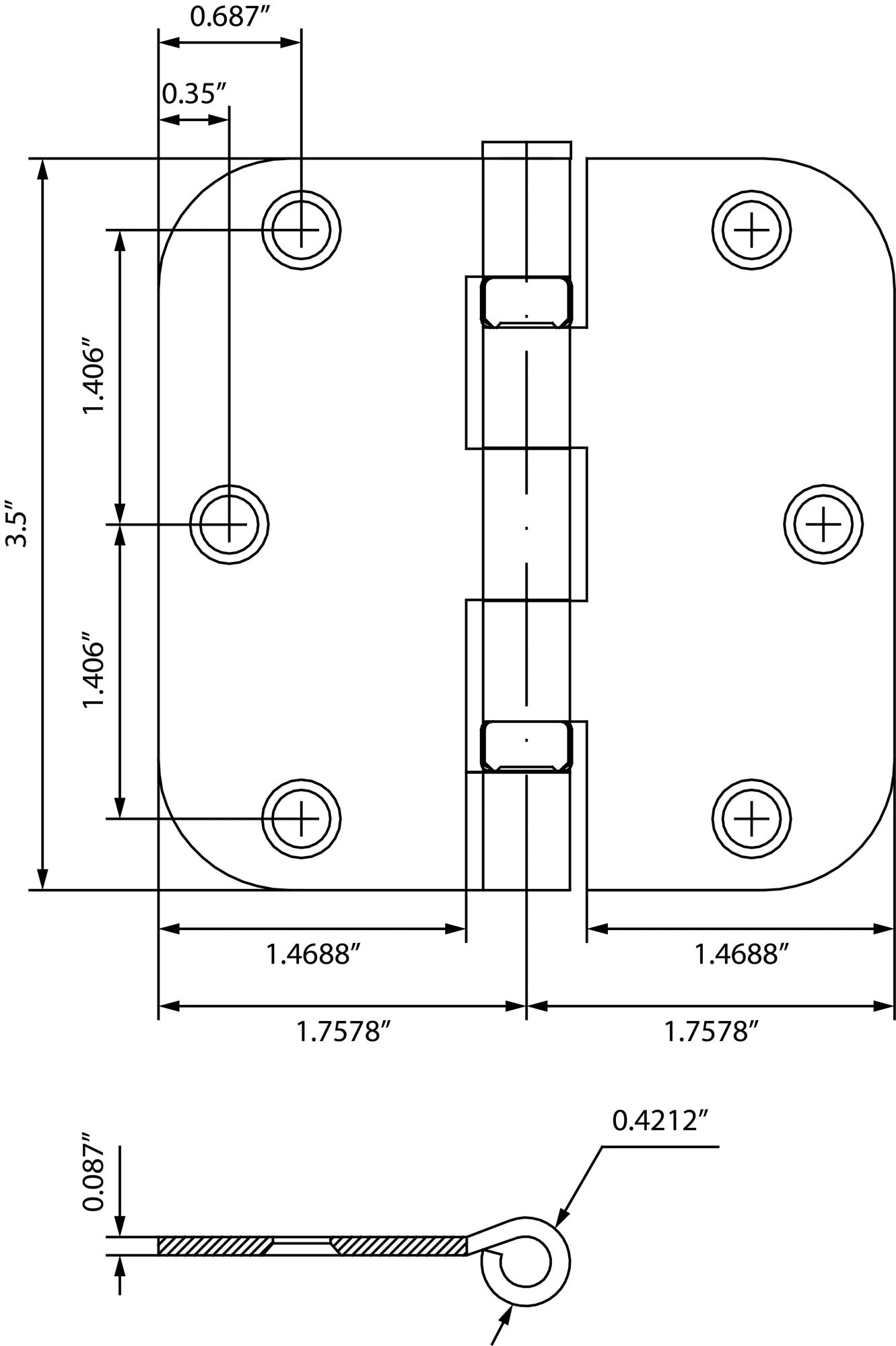 3-1/2" Ball-Bearing Door Hinges, 5/8" Radius Corner