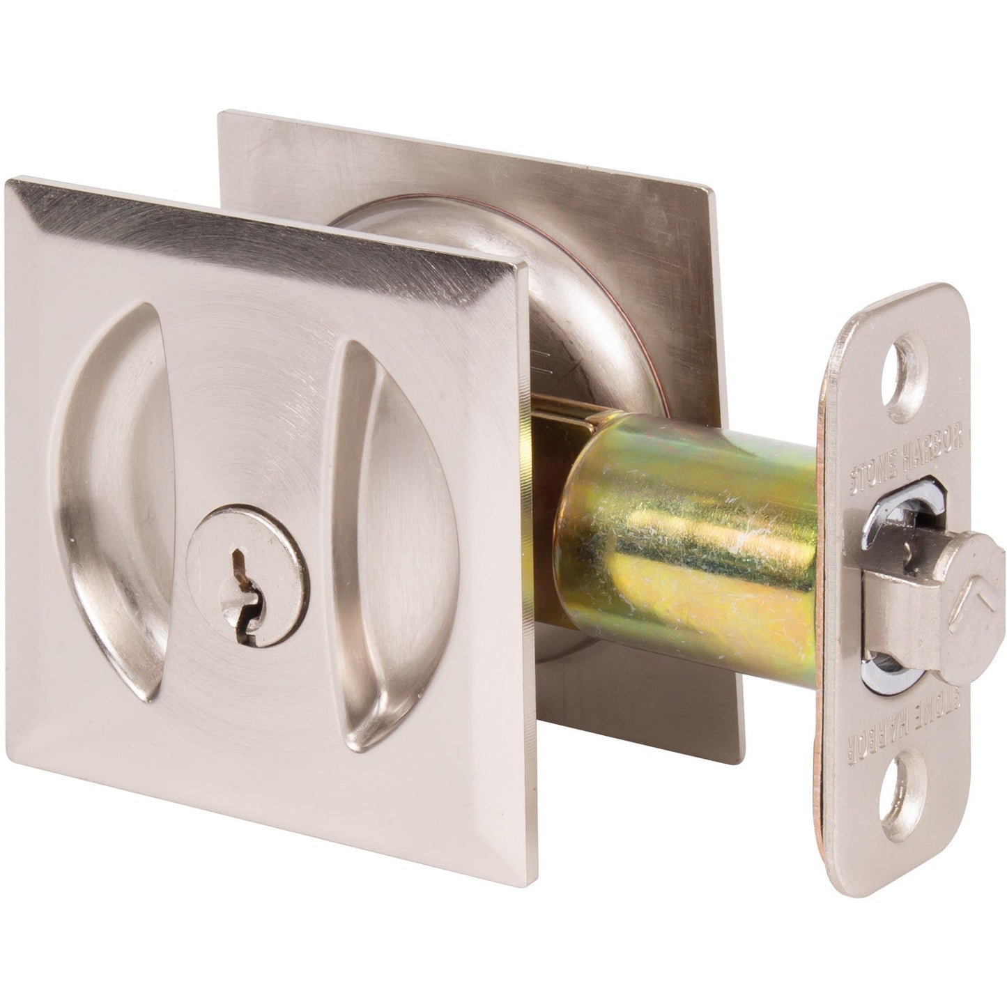 Contemporary Square Pocket Door Lock, Keyed Entry Function